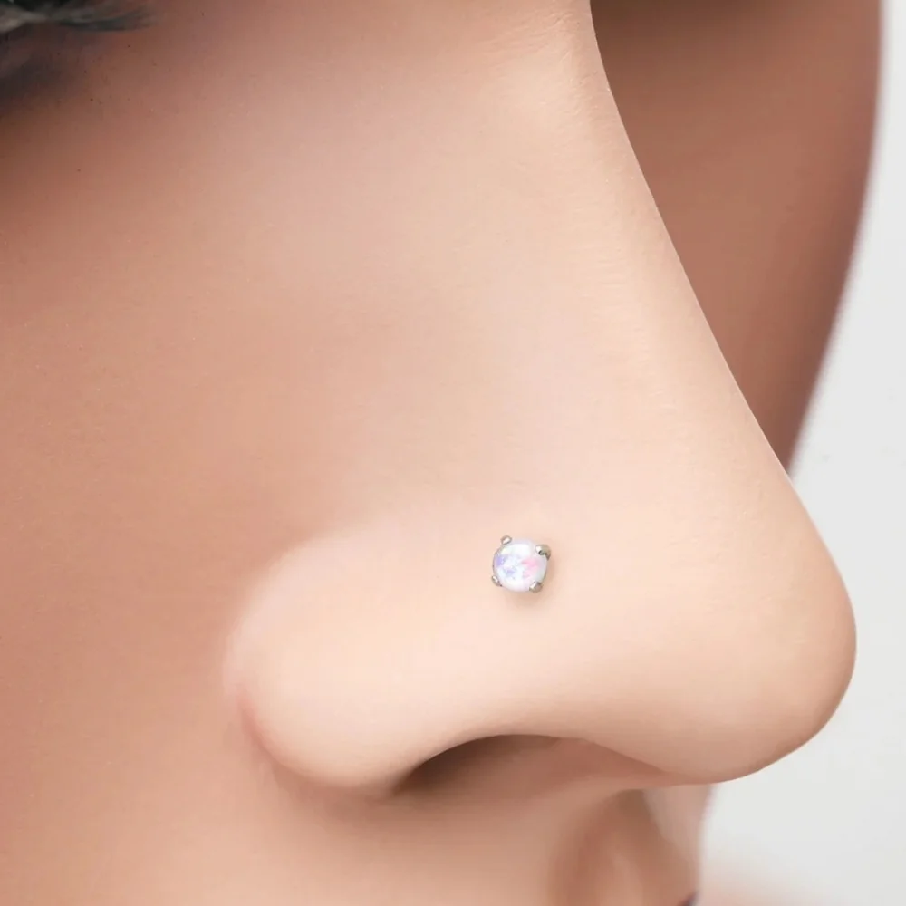 Steel Opal Nose Stud - Picture 3 of 5